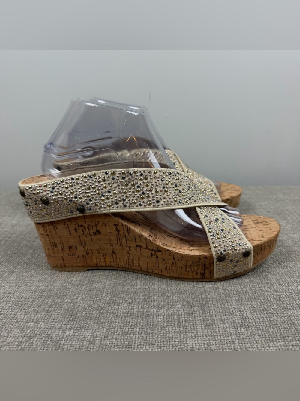 Corkys Sandals Summit Criss Cross Cork Platform Wedge Open Toe Metallic Size 10